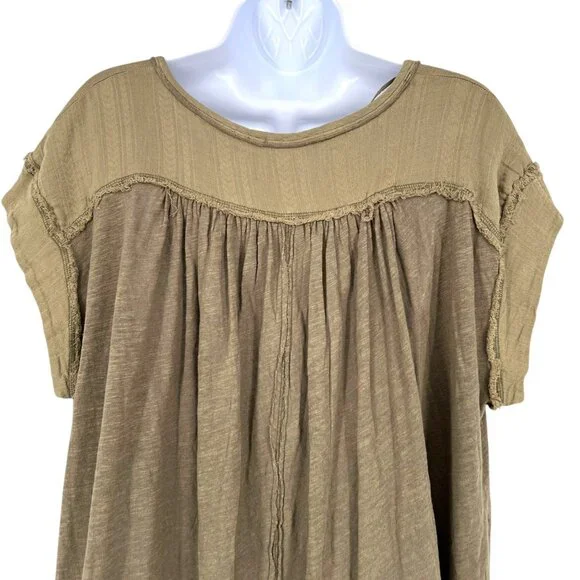Free People Aster High-Low Henley Tunic Top Size XS Olive Green Linen Blend - Picture 5 of 10